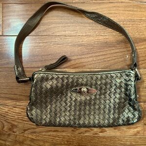 Elliott Lucca leather purse. Bronze/light gold. Woven leather w/ sturdy zipper.
